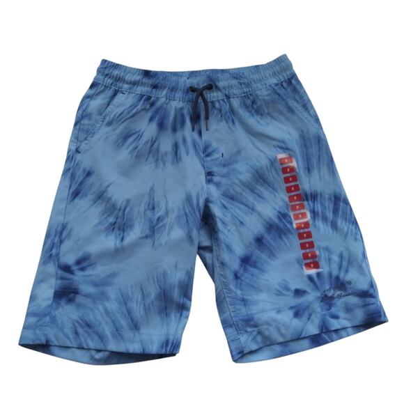 Eddie Bauer Mid Waist Drawstring Active Hybrid Shorts Navy Tie Dye Size 8 - Picture 1 of 8